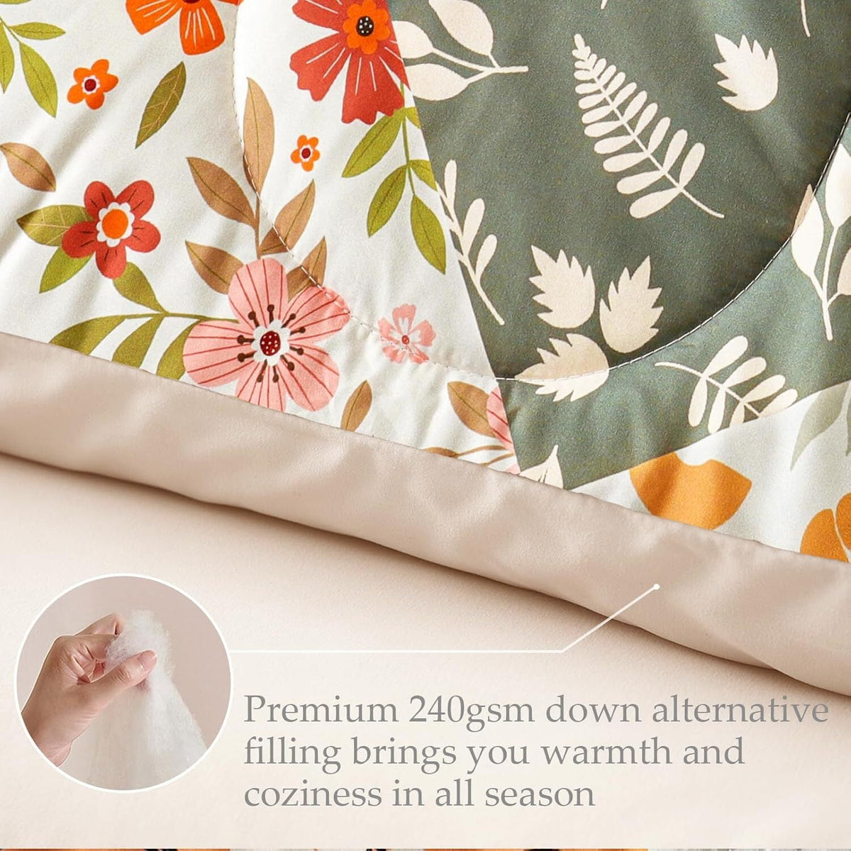 Whale Flotilla 3-Piece Queen Comforter Set, Soft Reversible Bedding Comforter Sets, Patchwork Printed Down Alternative Comforter Duvet for All Seasons, Orange