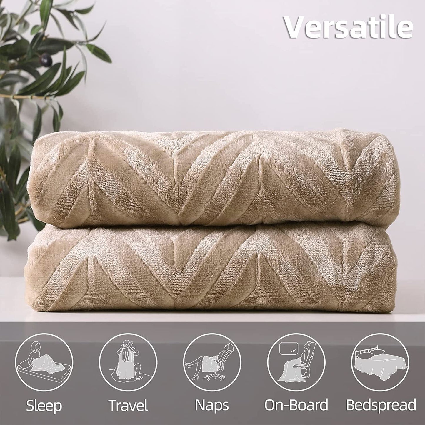 Whale Flotilla Flannel Fleece King Size(90x104 Inch) Lightweight Bed Blanket, Soft Velvet Bedspread Plush Fluffy Coverlet Chevron Design Decorative Blanket for All Seasons, Champagne