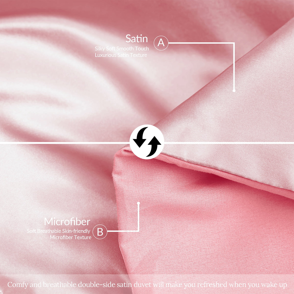 Whale Flotilla 3-Piece Reversible Silky Satin Queen Size Comforter Bedding Set, Lightweight Luxury Comforters with 2 Pillowcases All-Season, Pink