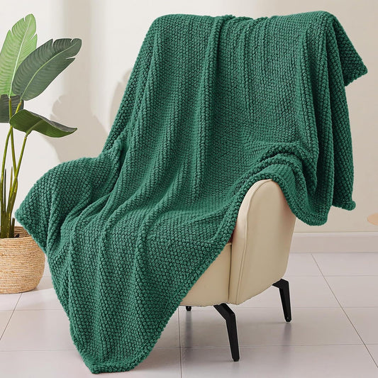 Whale Flotilla Fuzzy Fleece Throw Blanket for Couch, Fluffy Warm Soft Jacquard Blankets for Fall Winter, Lightweight and Cozy, 50x70 Inch, Deep Green