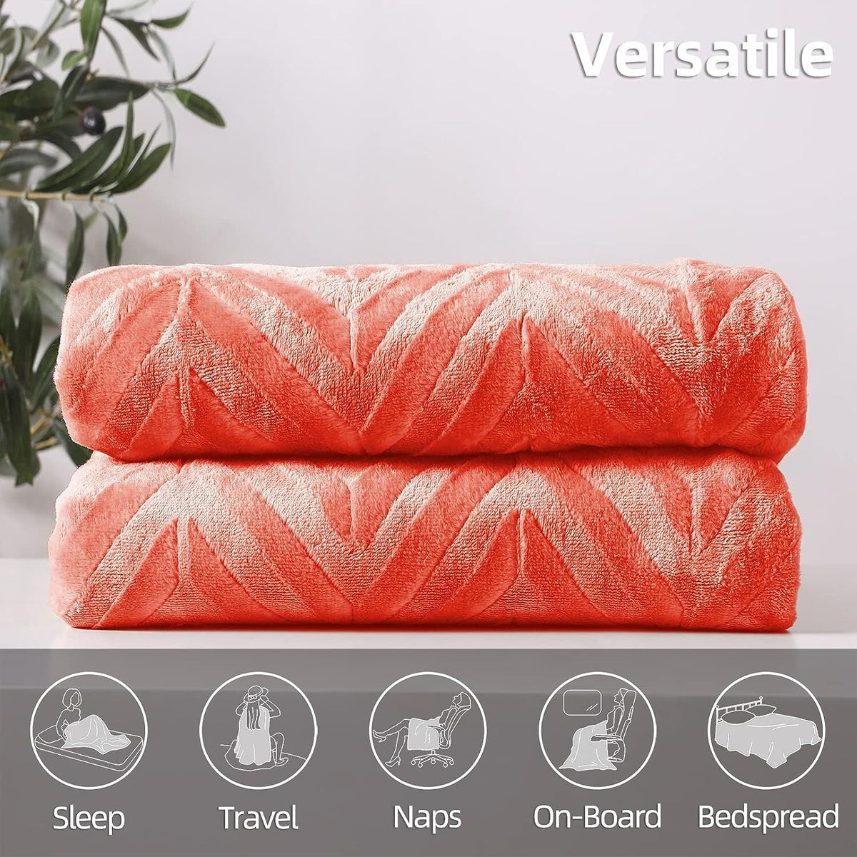 Whale Flotilla Soft Flannel Fleece Lightweight 50"x60" Throw Blanket, Brushed Chevron Design Fluffy Plush Cozy Blanket for All Seasons, Coral
