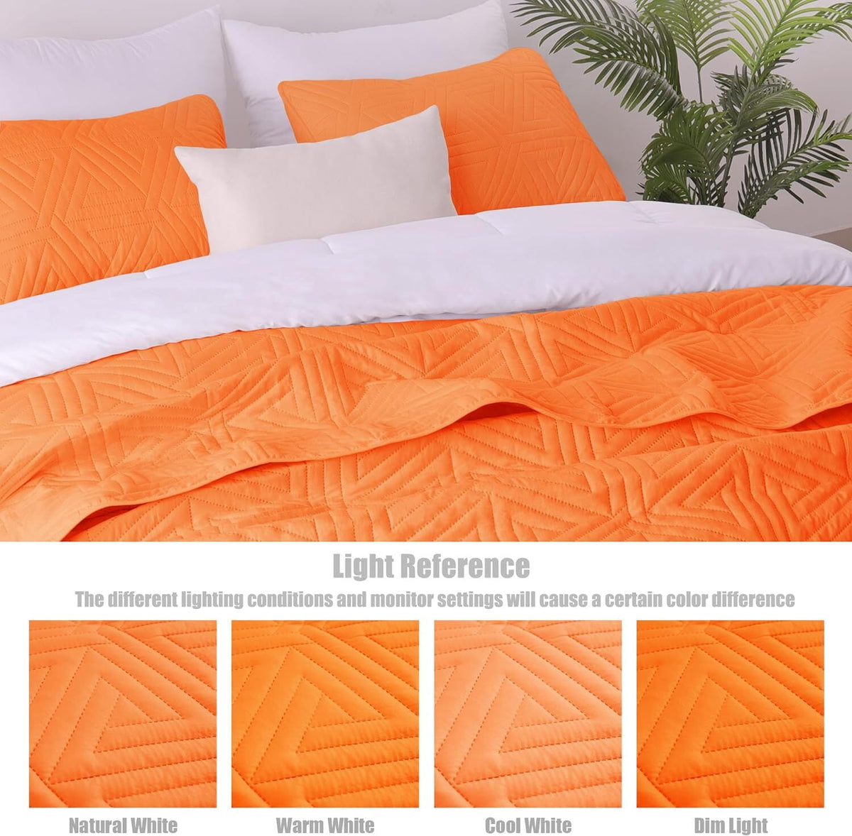 Whale Flotilla 3-Piece Queen Size Quilt Set for All Season, Classic Geometric Pattern Bedding Set with 2 Pillow Shams, Soft and Lightweight, Orange