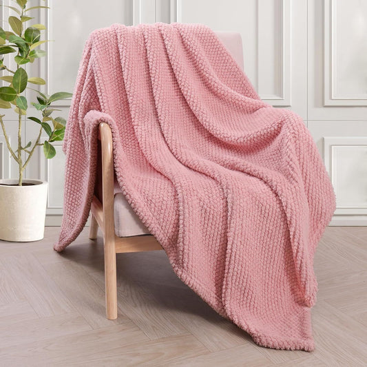 Whale Flotilla Fuzzy Fleece Throw Blanket for Couch, Fluffy Warm Soft Jacquard Blankets for Fall Winter, Lightweight and Cozy, 50x70 Inch, Pink