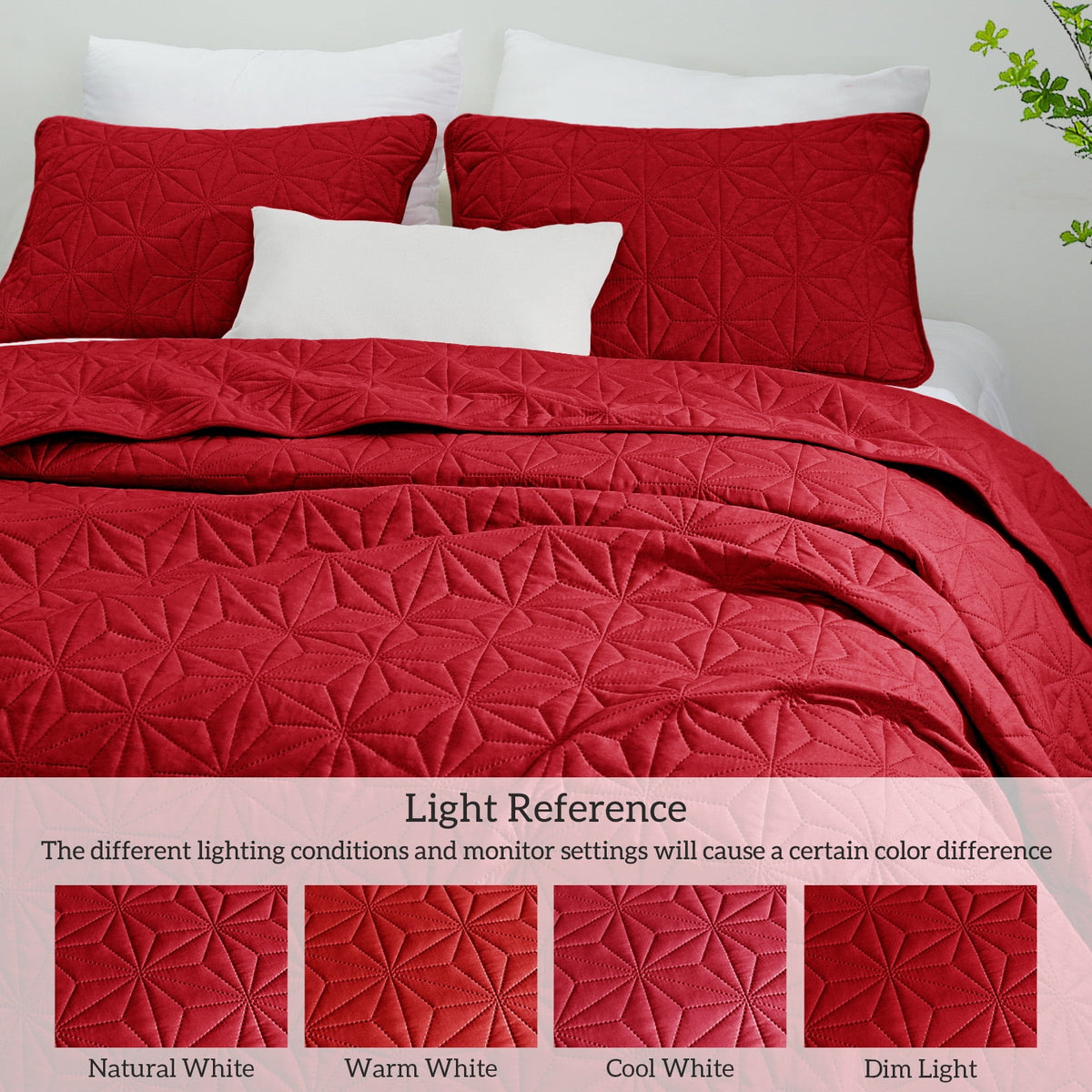 Whale Flotilla Microfiber California King 104"x 112" Quilt Set Lightweight Quilted Bedspreads Coverlets Set with Stars Pattern, Red