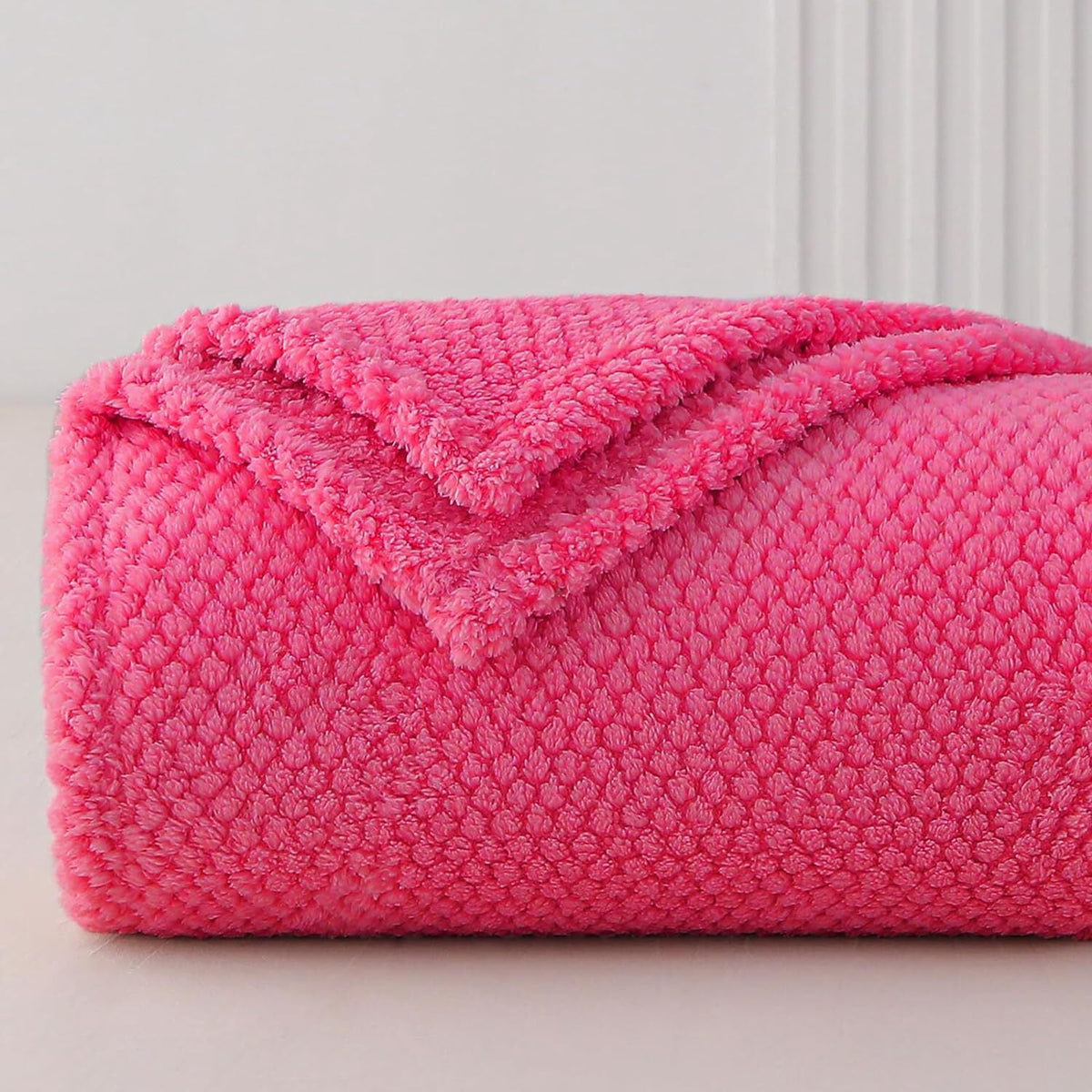 Whale Flotilla Queen Size Fuzzy Fleece Blanket, Fluffy Warm Soft Jacquard Bed Blankets for Fall Winter, Lightweight and Cozy, 90x90 Inch, Hot Pink