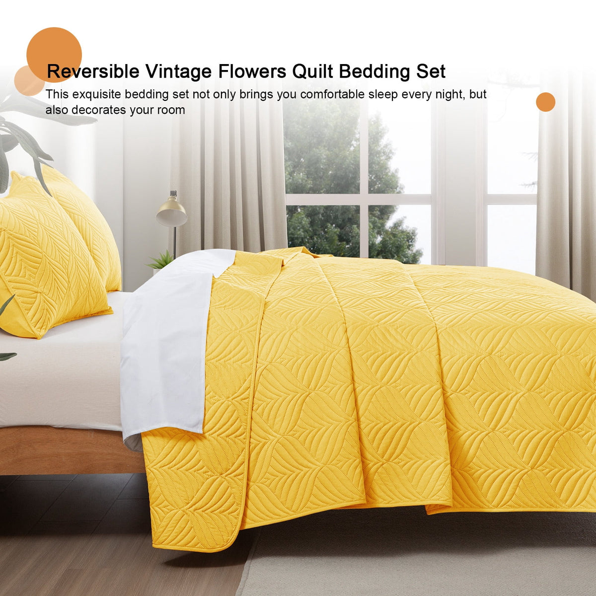 Whale Flotilla California King Size Quilt Set, Soft Ultrasonic 104x112 Inch Bedding Set, Lightweight Bedspread Coverlet with Vintage Pattern, Reversible Bed Cover for All Seasons,Yellow
