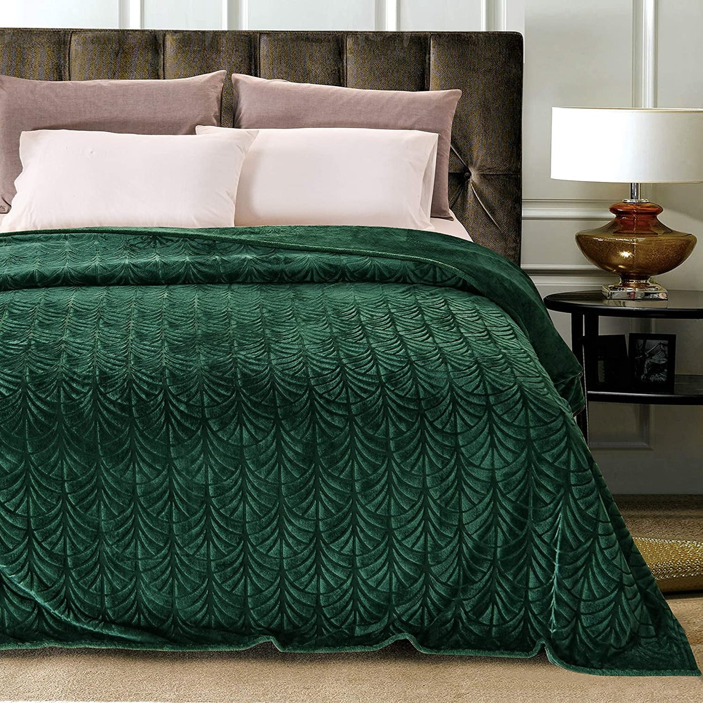 Whale Flotilla Flannel Fleece Double Size Blanket for Bed, 150x200 CM, Soft Fluffy Velvet Bed Blanket with Decorative Vintage Pattern for All Season, Warm and Lightweight, Deep Green