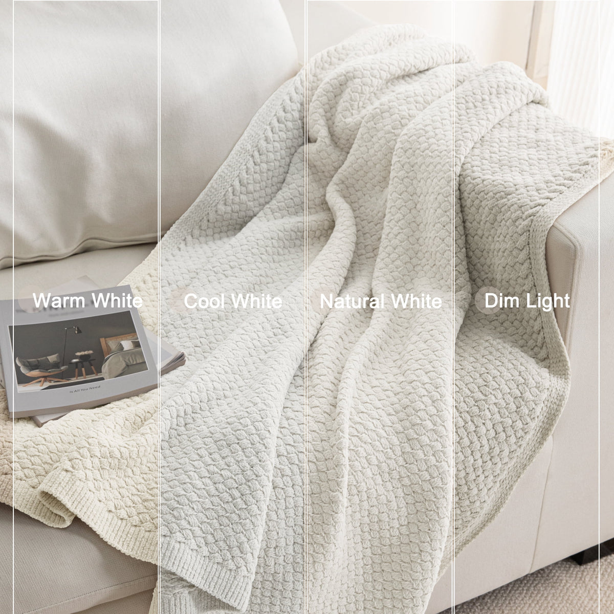Whale Flotilla Knit Chenille Throw Blanket for Couch, Sofa, Bed, Soft Fuzzy Warm and Chunky, 50"x60", Ivory