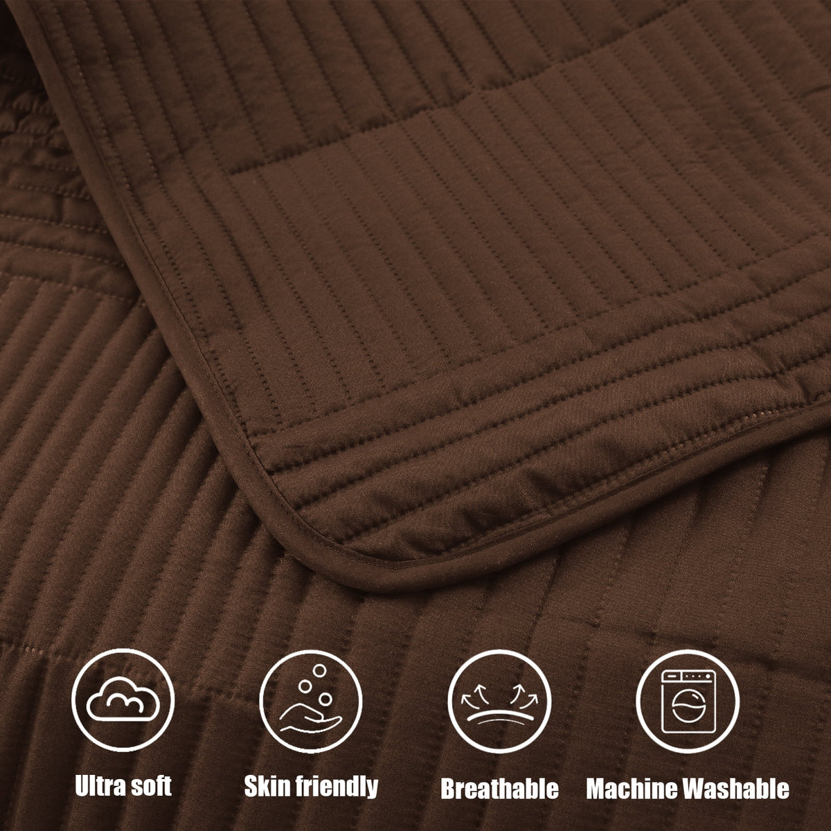 Whale Flotilla King Quilt Set, Soft and Lightweight Bedspreads Coverlet with Striped Pattern, Reversible Bedding Sets with Pillow Shams, 96x104 Inches, Brown
