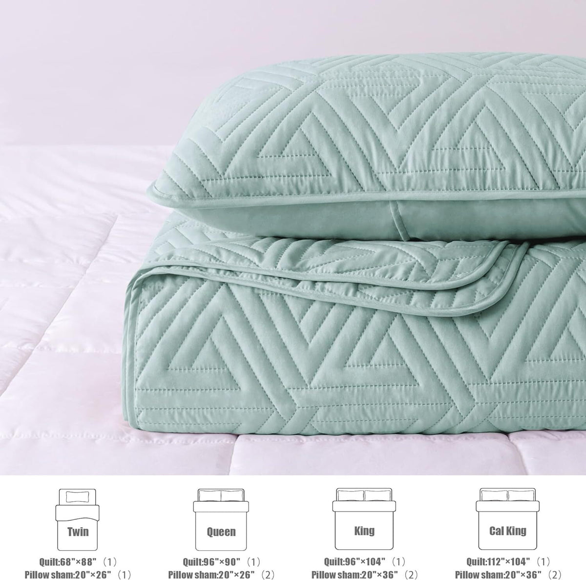 Whale Flotilla 3-Piece King Size Quilt Set for All Season, Classic Geometric Pattern Bedding Set with 2 Pillow Shams, Soft and Lightweight, Aqua Blue