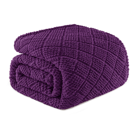 Whale Flotilla Fuzzy Fleece Twin Size Blanket for Bed, Soft Fluffy Jacquard Waffle Blankets for All Season, Lightweight and Warm, 60x80 Inch, Purple