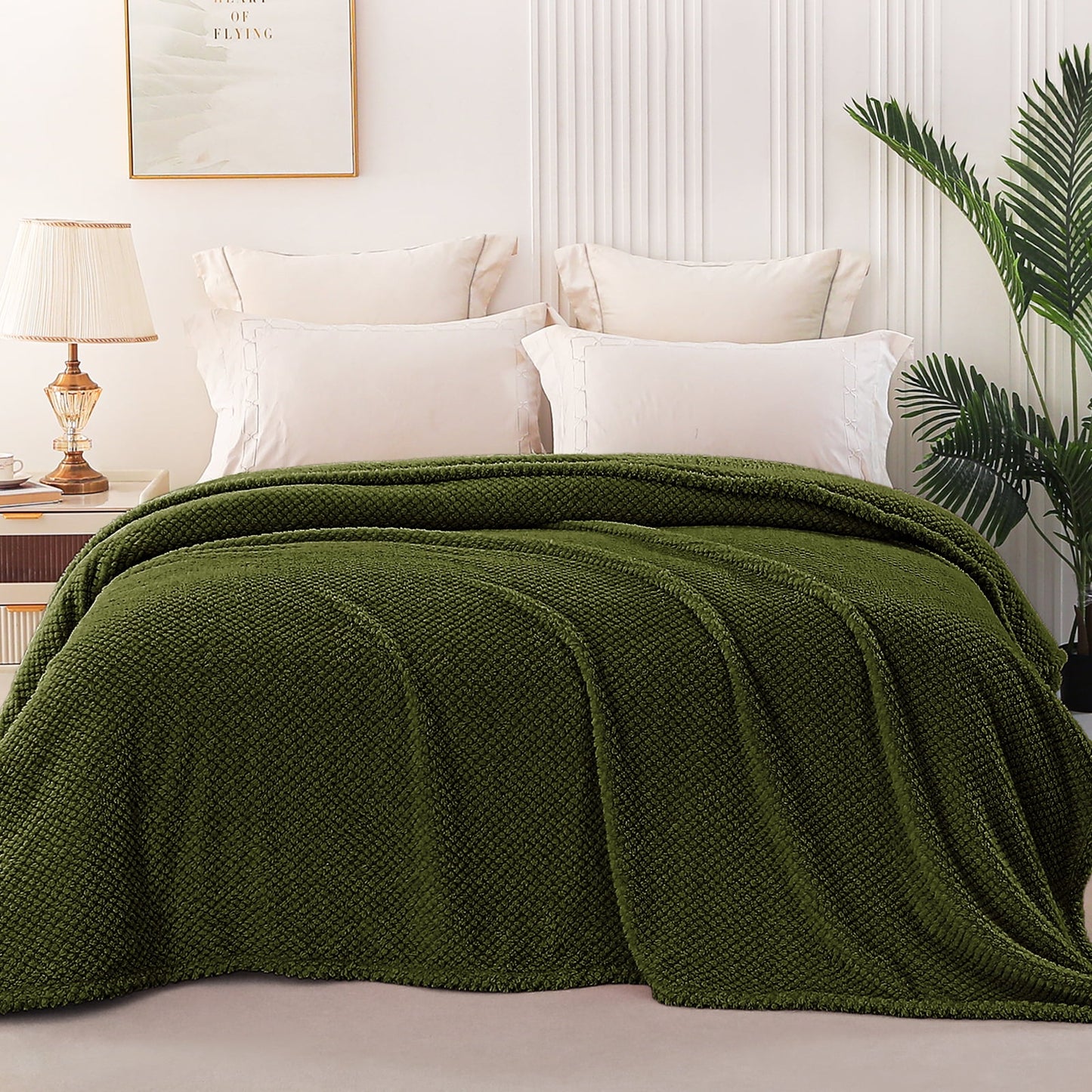 Whale Flotilla Twin Size Fuzzy Fleece Blanket, 60"x80" Fluffy Warm Soft Jacquard Bed Blankets for Fall Winter, Lightweight and Cozy, Olive