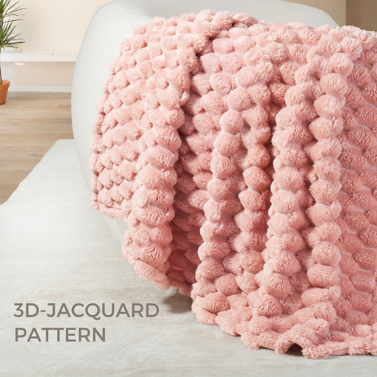 Whale Flotilla 50"x60" Throw Blanket for Couch with Expanded 3D-Jacquard Pattern, Fuzzy Soft Cozy Exquisite Blankets or All Season, Warm and Fluffy, Pink