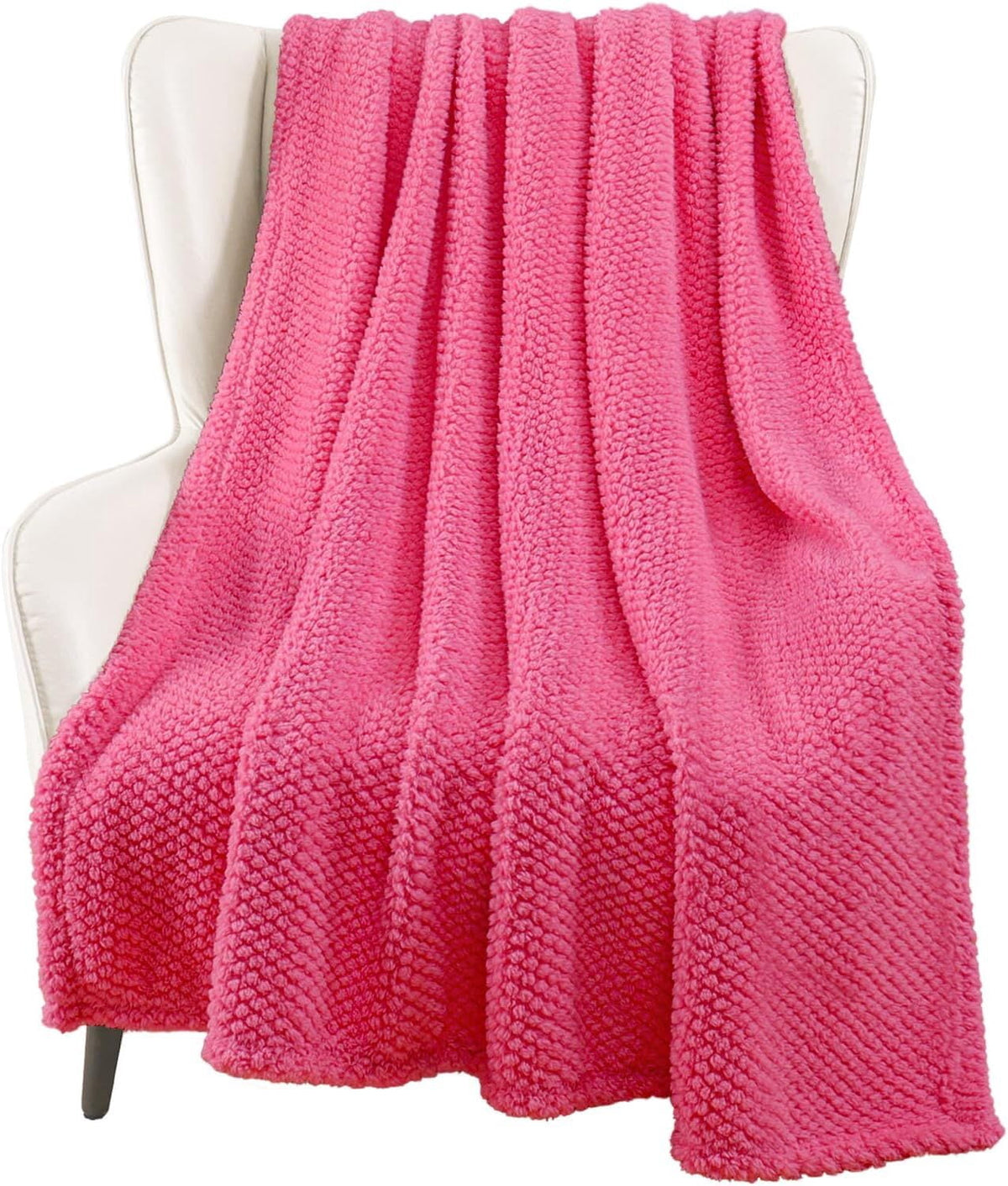 Whale Flotilla Fuzzy Fleece 50"x70" Throw Blanket for Couch, Fluffy Warm Soft Jacquard Blankets for All Seasons, Lightweight and Cozy, Hot Pink