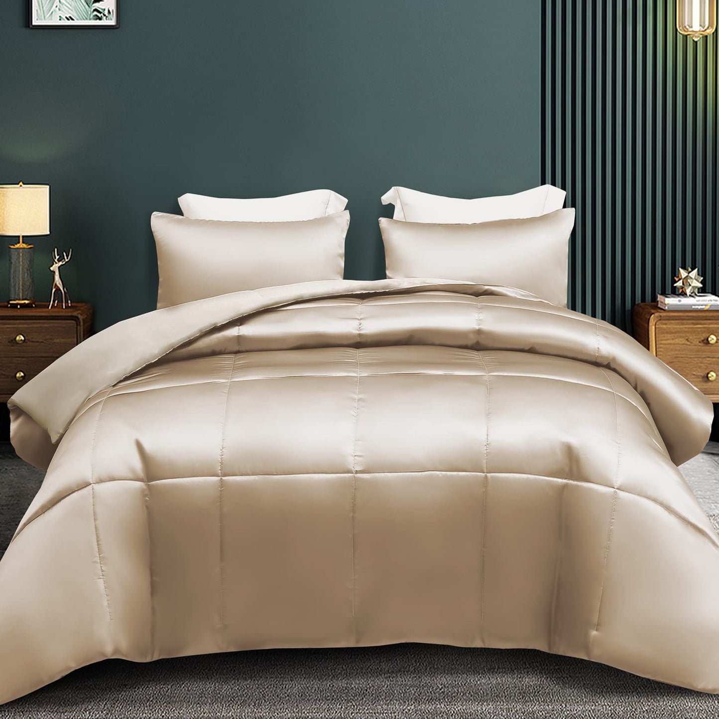 Whale Flotilla 2-Piece Reversible King Size Silk Comforter Set/Bedding Set, Soft Satin Comforter with 1 Satin Pillowcases, Lightweight Duvet Set for All Seasons, Grey