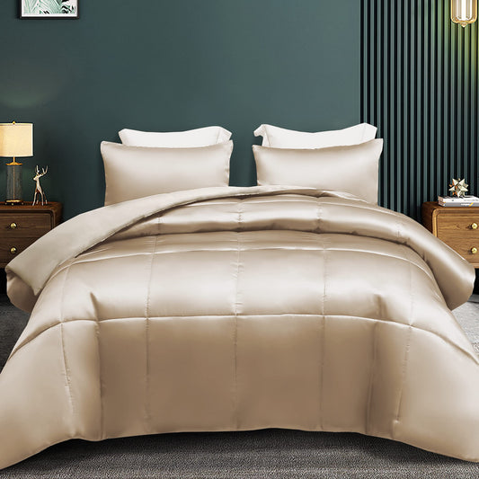 Whale Flotilla 2-Piece Reversible King Size Silk Comforter Set/Bedding Set, Soft Satin Comforter with 1 Satin Pillowcases, Lightweight Duvet Set for All Seasons, Grey