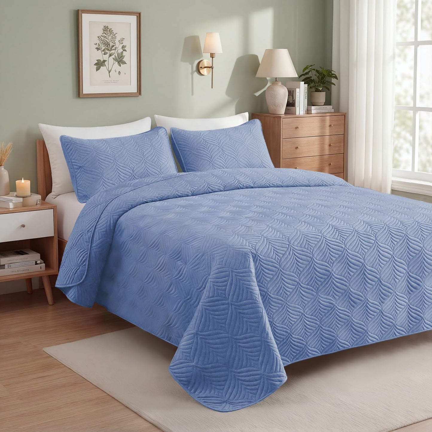 Whale Flotilla Extra Soft Oversized King Quilt Bedding Set, Lightweight Bluish Grey bedspread Cal King Size Quilt with Modern Pattern, Reversible 3-Piece Coverlet with 2 Pillow Shames for All Seasons