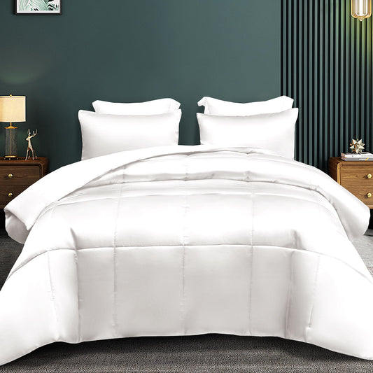 Whale Flotilla 2-Piece Reversible King Size Silk Comforter Set/Bedding Set, Soft Satin Comforter with 1 Satin Pillowcases, Lightweight Duvet Set for All Seasons, White
