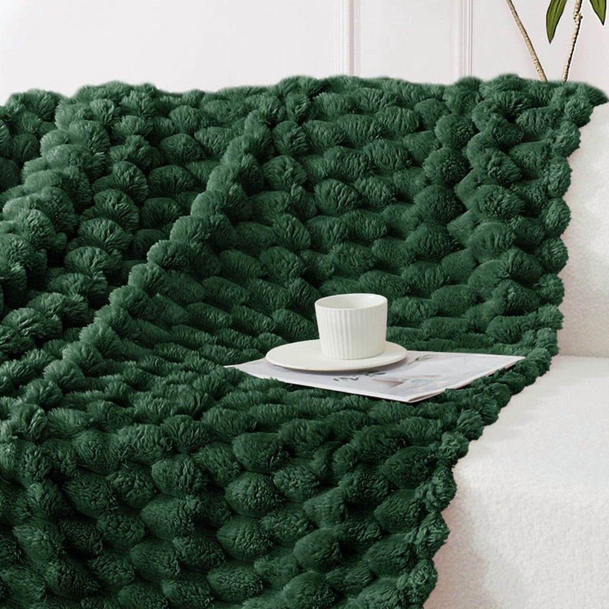 Whale Flotilla 90"x 90" Queen Size Blanket for Bed with Expanded 3D-Jacquard Pattern, Fuzzy Soft Cozy Exquisite Blankets or All Season, Warm and Fluffy, Emerald Green