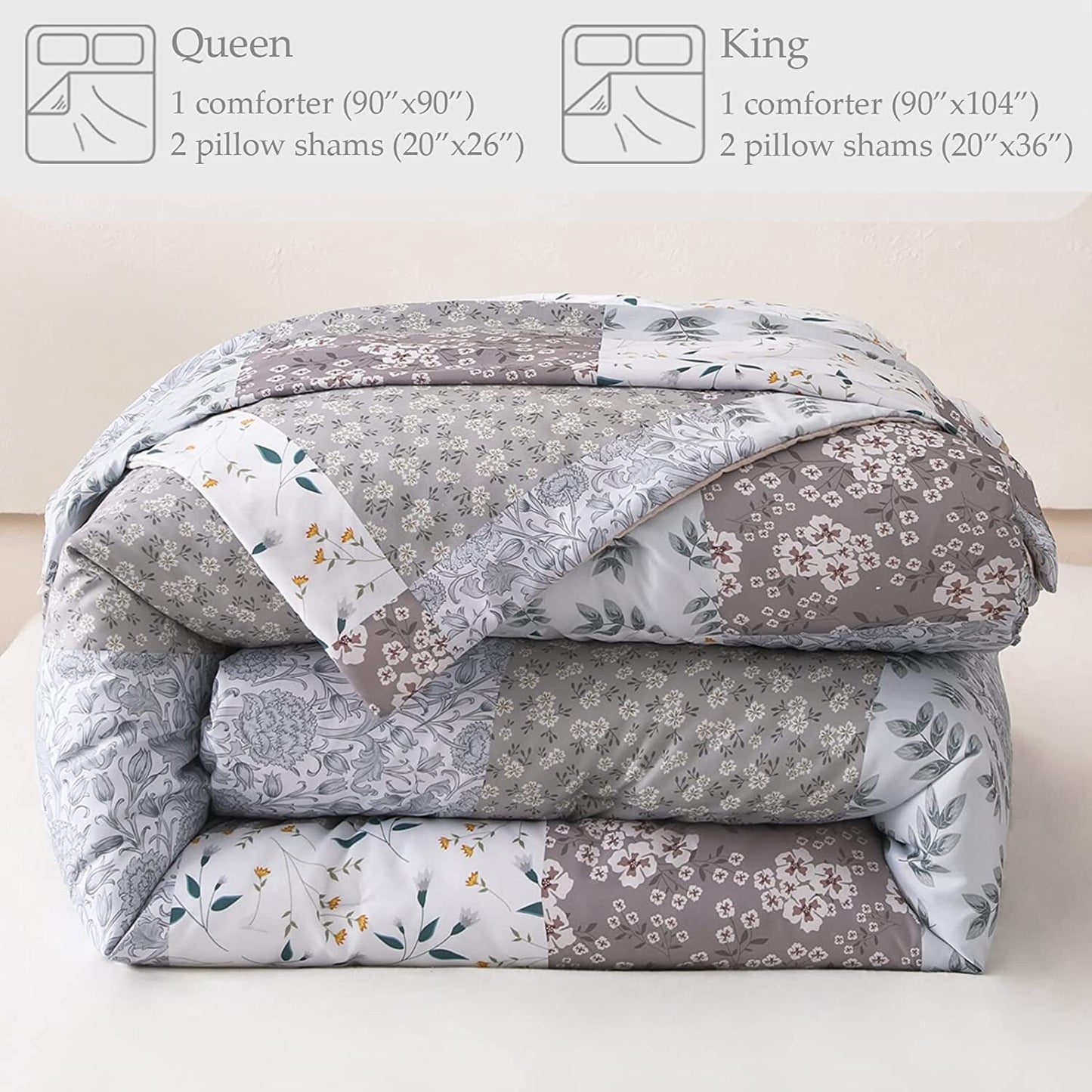 Whale Flotilla King Comforter Set, Soft Reversible Beige Bedding Comforter Set with Pailsey Pattern, 1 Micoriber Printed Comforter and 2 Pillow Shams, 3 Pieces