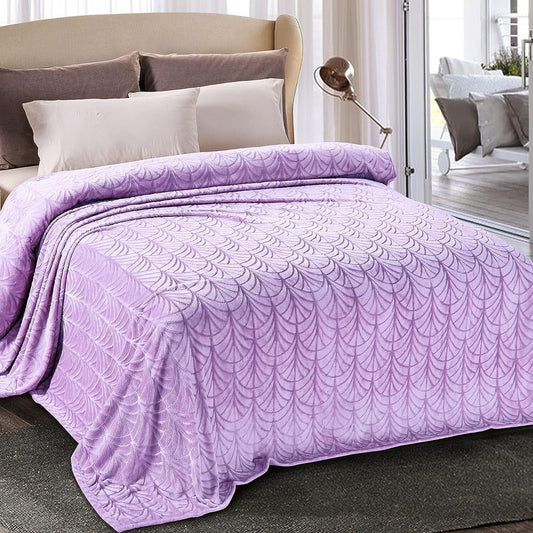 Whale Flotilla Flannel Fleece King Size Bed Blanket, Soft Velvet Lightweight Bedspread Plush Fluffy Coverlet Vintage Design Decorative Blanket for All Season, 90x104 Inch, Lilac