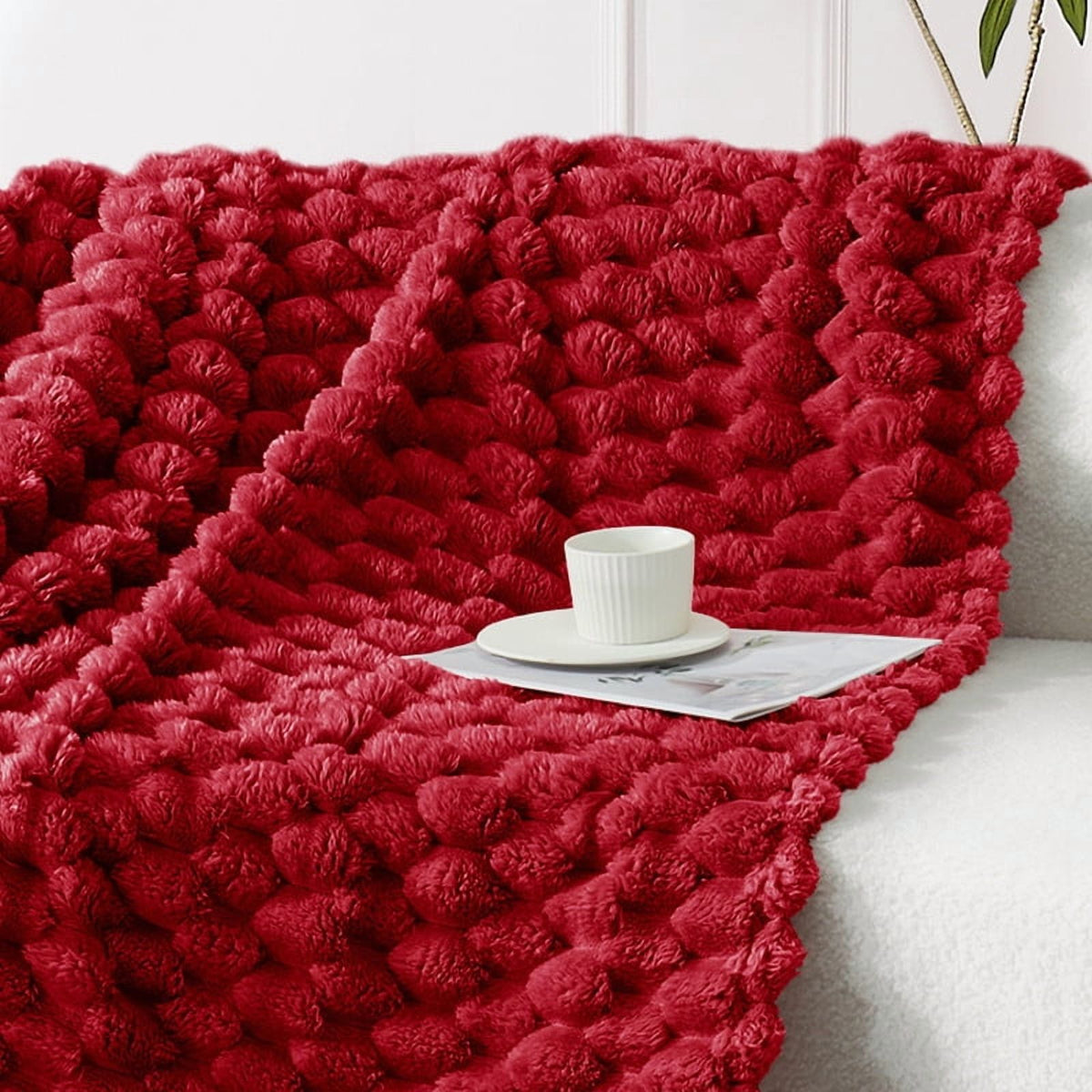 Whale Flotilla 60"x 80" Twin Size Blanket for Bed with Expanded 3D-Jacquard Pattern, Fuzzy Soft Cozy Exquisite Blankets or All Season, Warm and Fluffy, Red