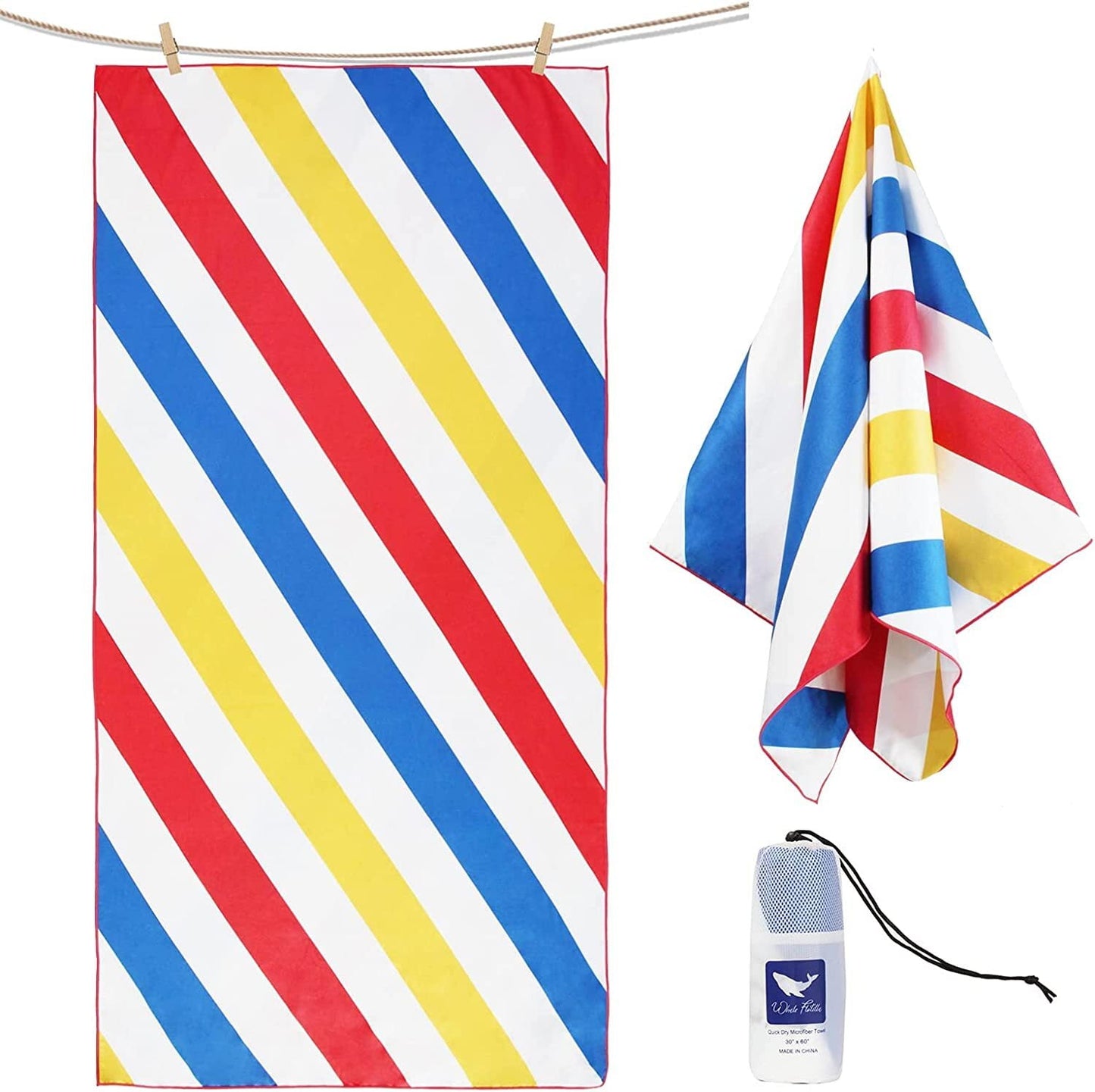 Whale Flotilla Microfiber Large Beach Towel, 2 Pack Quick Dry Beach Towel Sand Free Cooling Travel Camp Pool Towel Set, Super Absorbent and Portable, Red and Yellow 30x60 Inch