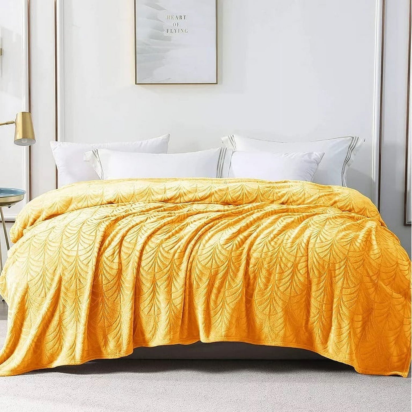Whale Flotilla Flannel Fleece 60"x80" Twin Size Throw Blanket, Soft Fluffy Velvet Bedspread with Vintage Pattern, Warm Lightweight All-Season Coverlet, Lemon Yellow