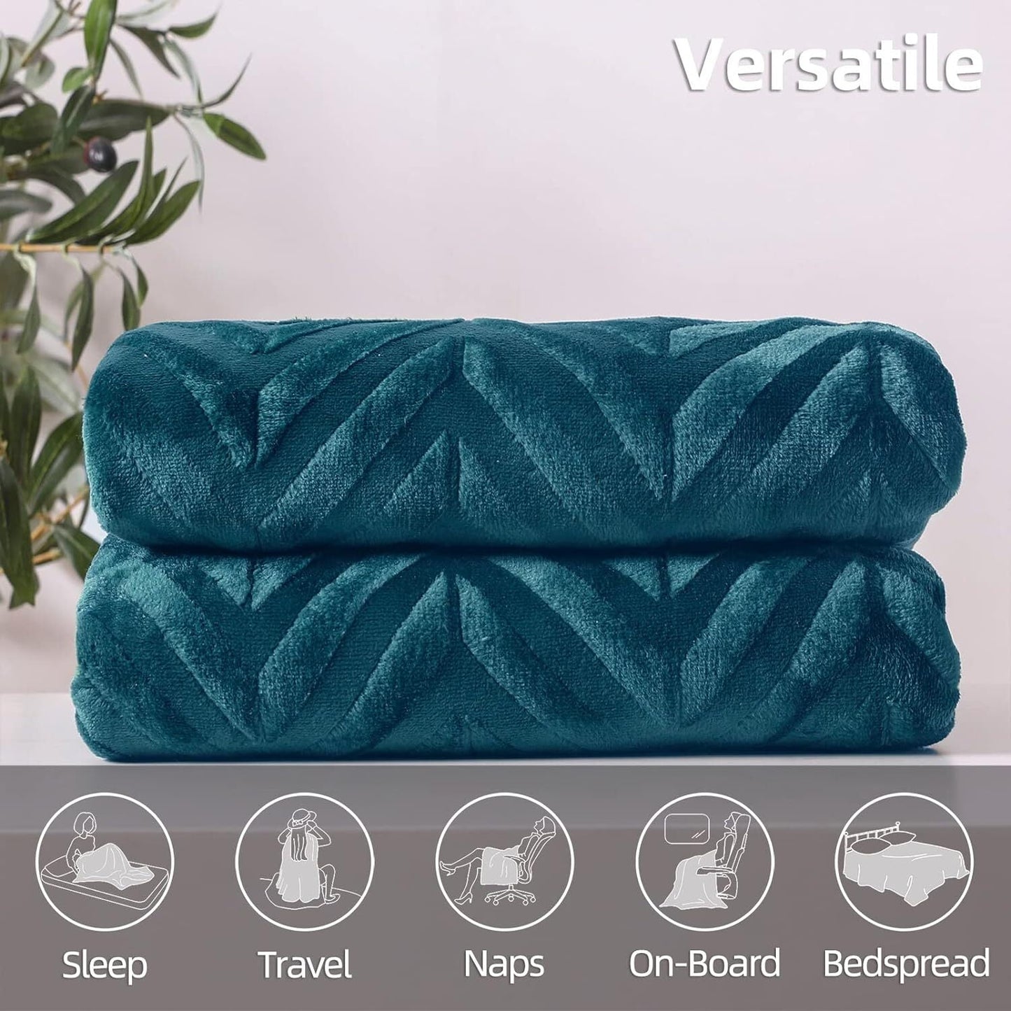 Whale Flotilla Flannel Fleece Twin Size 60x80 Inch Bed Blanket, Soft Velvet Lightweight Bedspread Plush Fluffy Coverlet Chevron Design Decorative Blanket for All Season, Teal