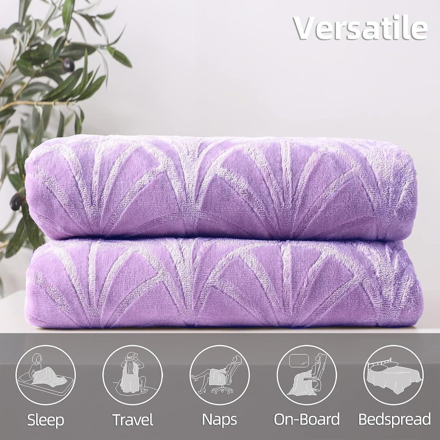 Whale Flotilla Flannel Fleece 60"x80" Twin Size Throw Blanket, Soft Fluffy Velvet Bedspread with Vintage Pattern, Warm Lightweight All-Season Coverlet, Lilac