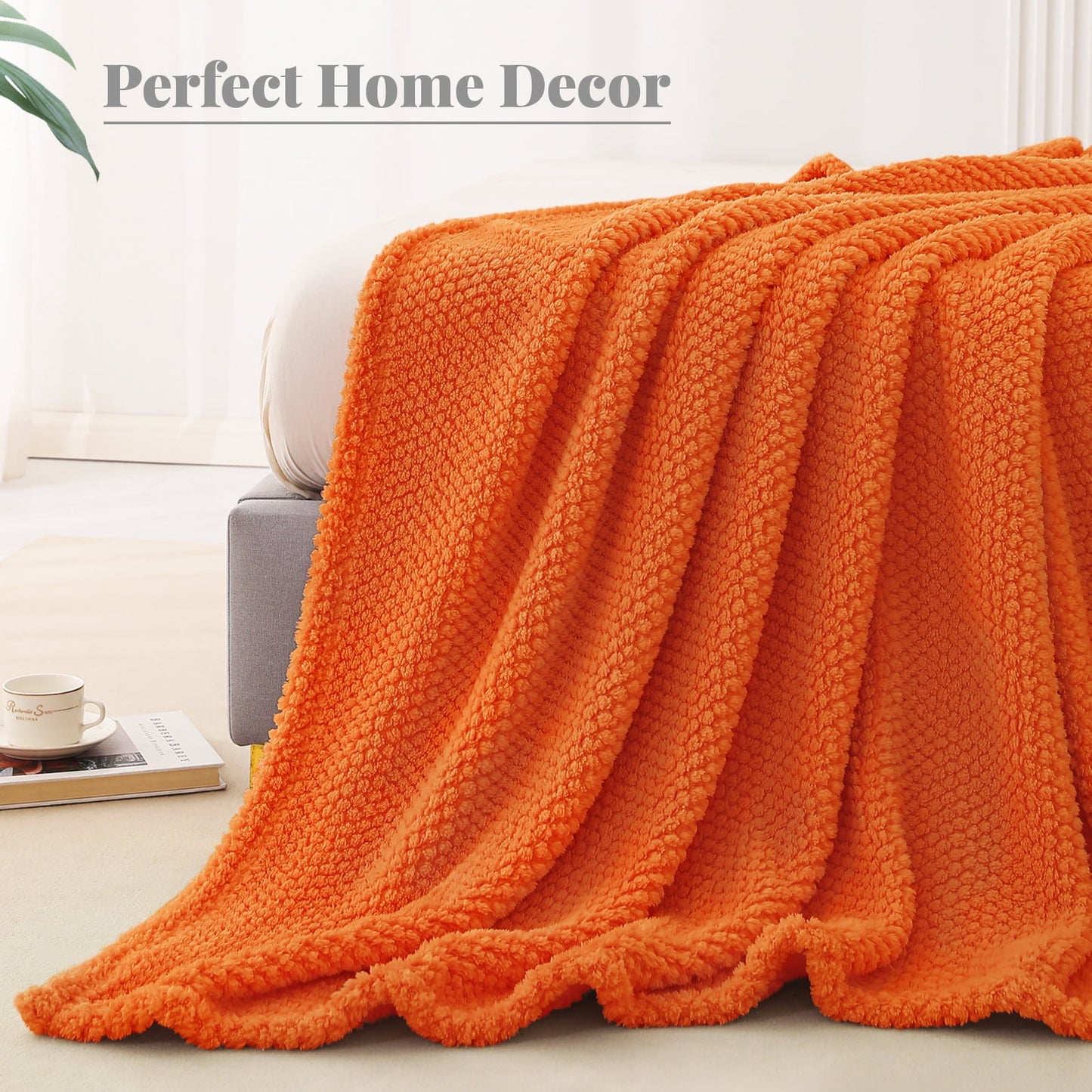 Whale Flotilla Twin Size Fuzzy Fleece Blanket, 60"x80" Fluffy Warm Soft Jacquard Bed Blankets for Fall Winter, Lightweight and Cozy, Burnt Orange