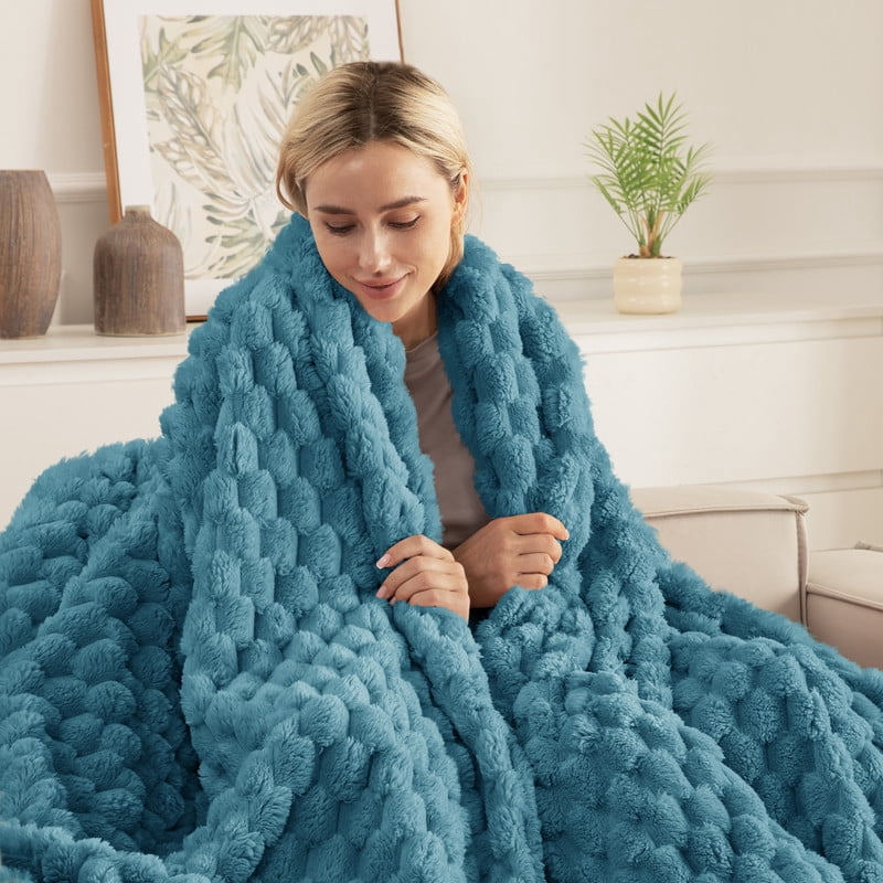Whale Flotilla 90"x 90" Queen Size Blanket for Bed with Expanded 3D-Jacquard Pattern, Fuzzy Soft Cozy Exquisite Blankets or All Season, Warm and Fluffy, Slate Blue