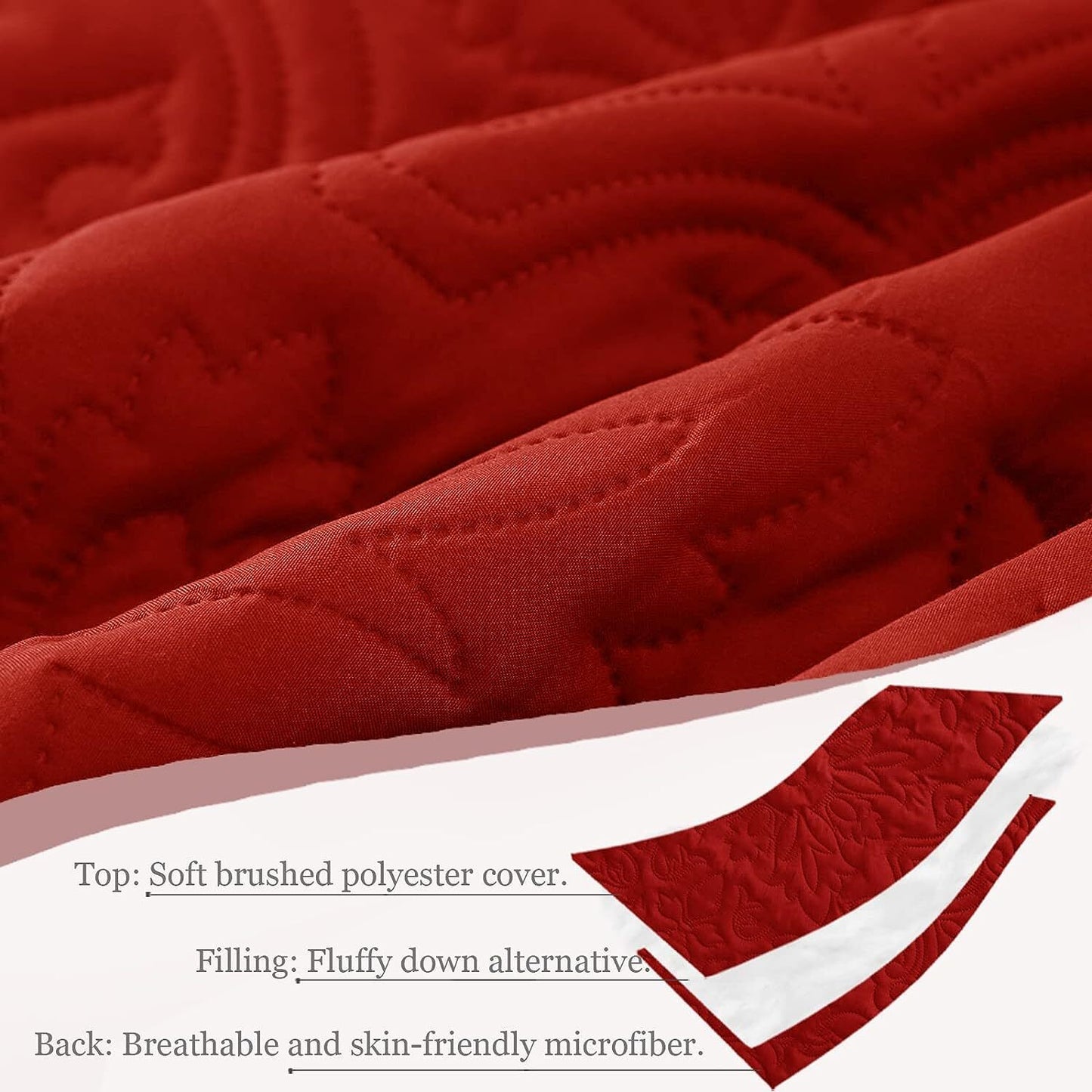 Whale Flotilla 2-Piece Twin Quilt Set, Soft Embossed Bedding Set, Lightweight Bedspread Coverlet with Damask Vintage Pattern, Reversible Bed Cover for All Seasons, Red