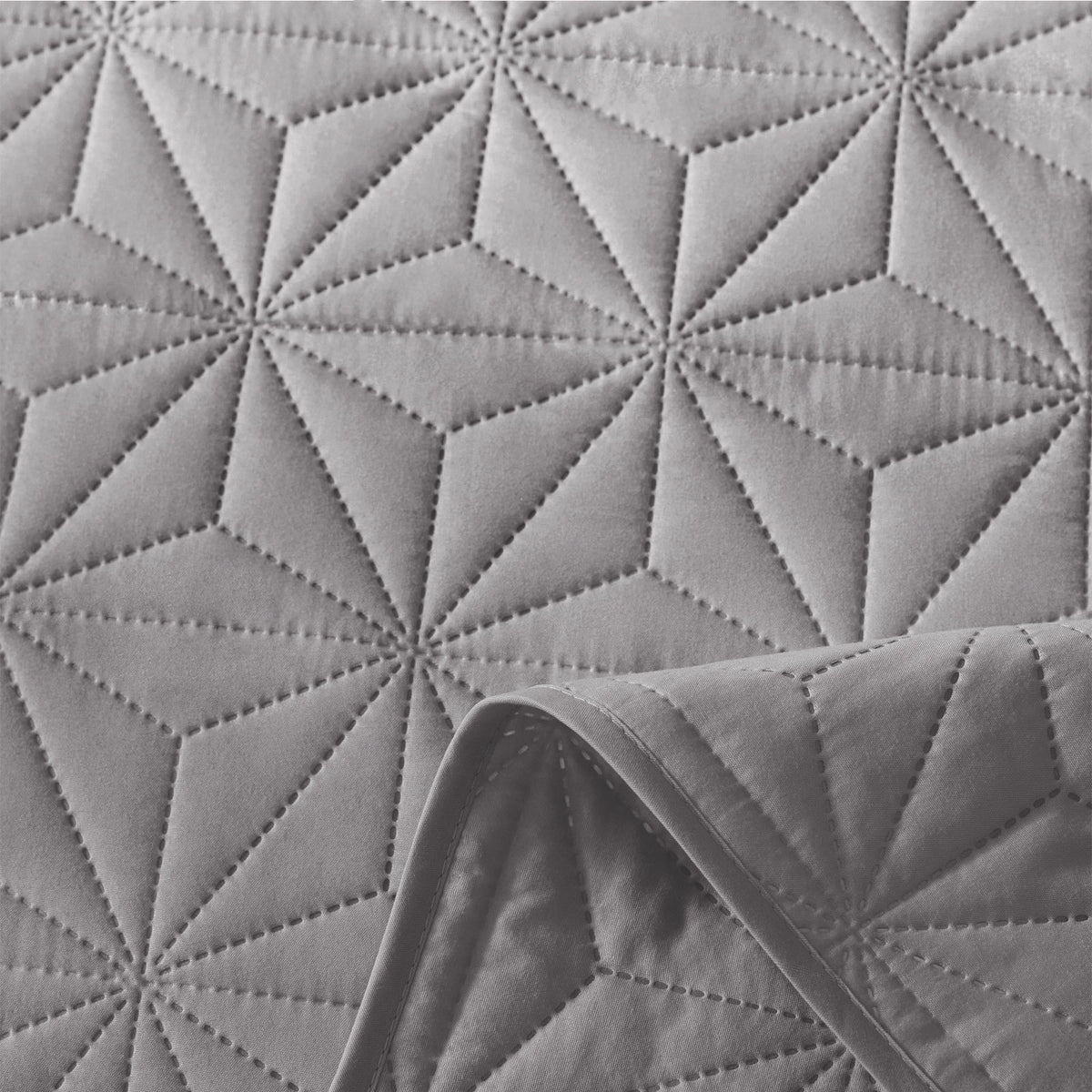 Whale Flotilla Microfiber King Size 96"x 104" Quilt Set Lightweight Quilted Bedspreads Coverlets Set with Stars Pattern, Light Grey