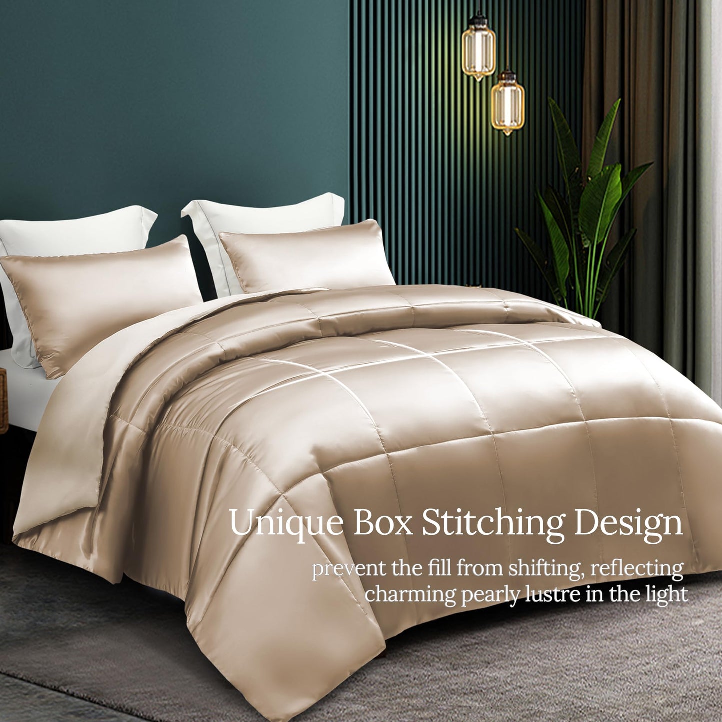 Whale Flotilla 2-Piece Reversible King Size Silk Comforter Set/Bedding Set, Soft Satin Comforter with 1 Satin Pillowcases, Lightweight Duvet Set for All Seasons, Grey