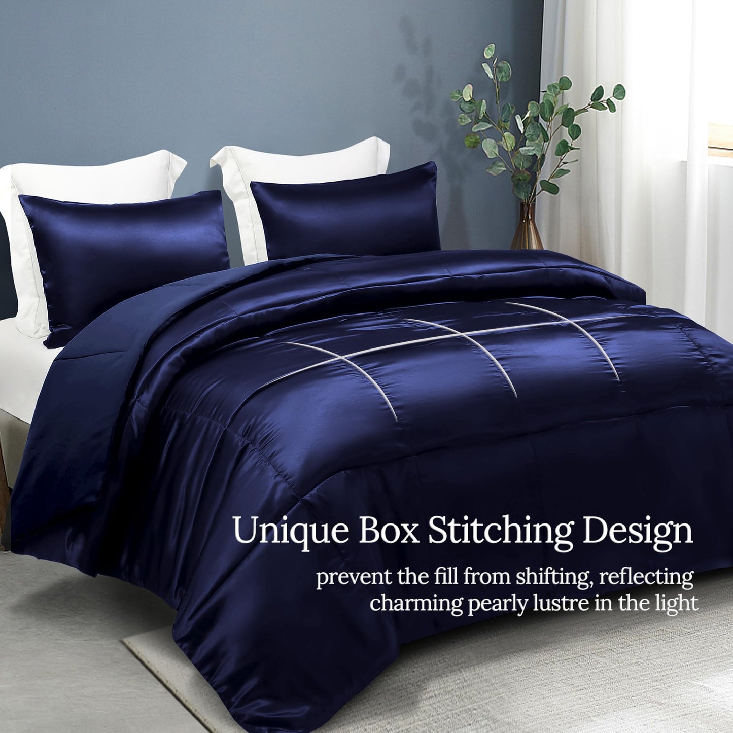 Whale Flotilla 2-Piece Reversible King Size Silk Comforter Set/Bedding Set, Soft Satin Comforter with 1 Satin Pillowcases, Lightweight Duvet Set for All Seasons, Deep Purple