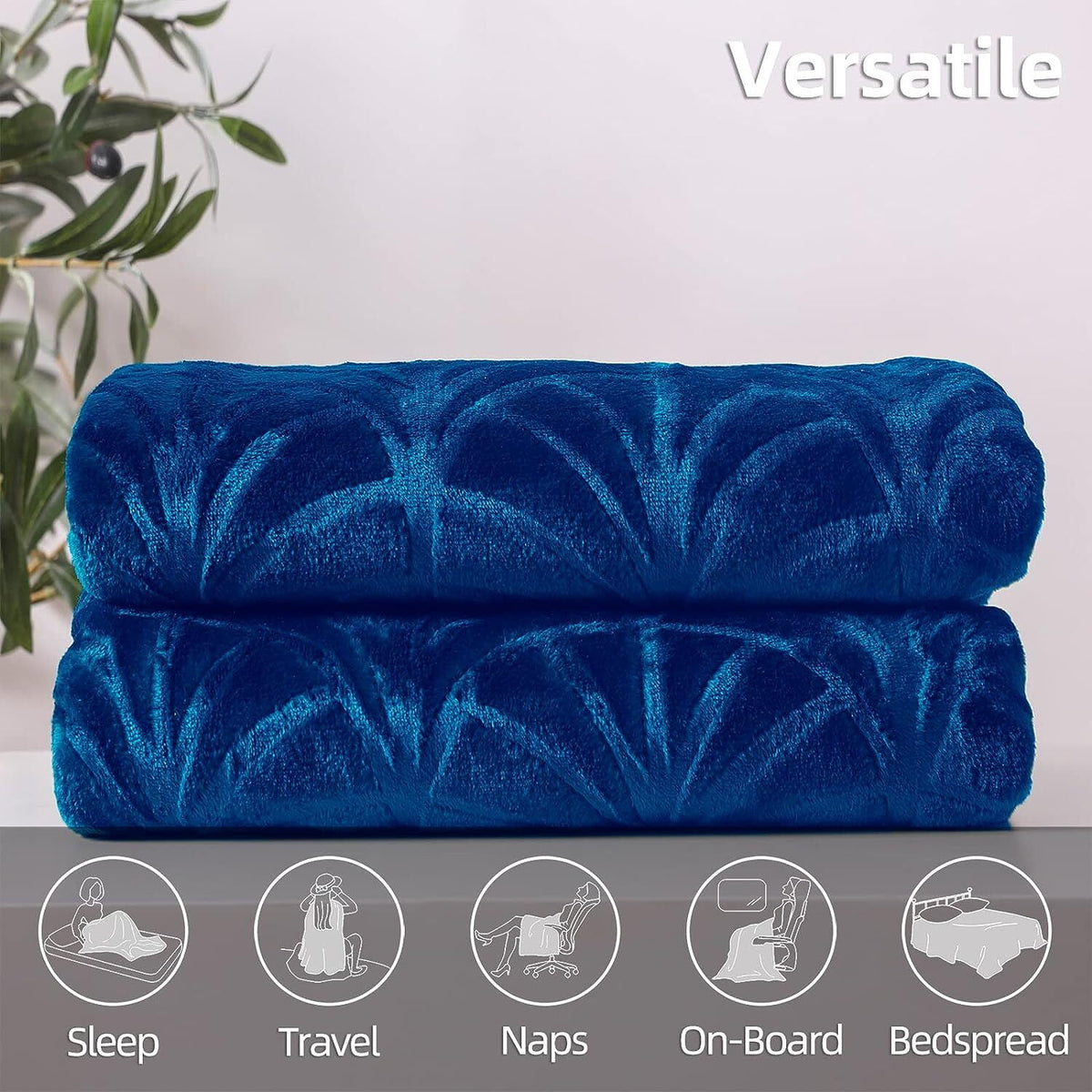 Whale Flotilla Flannel Fleece 90x90 Inch Queen Size Blanket for Bed, Soft Fluffy Velvet Bedspread Coverlet with Decorative Vintage Pattern for All Season, Warm and Lightweight, Royal Blue