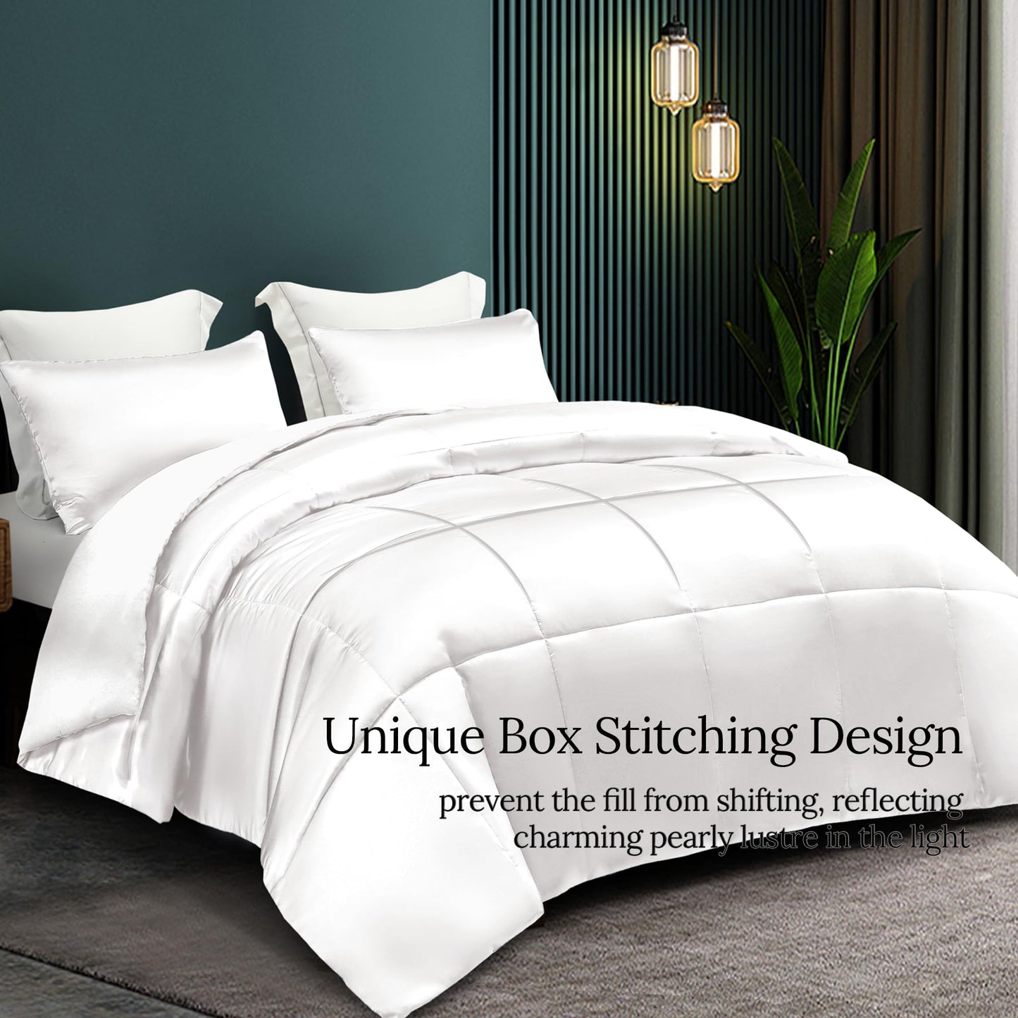 Whale Flotilla 2-Piece Reversible King Size Silk Comforter Set/Bedding Set, Soft Satin Comforter with 1 Satin Pillowcases, Lightweight Duvet Set for All Seasons, White