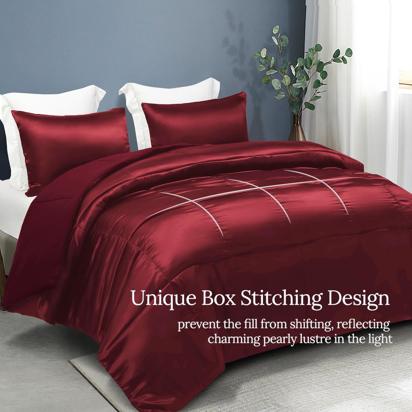 Whale Flotilla 2-Piece Reversible King Size Silk Comforter Set/Bedding Set, Soft Satin Comforter with 1 Satin Pillowcases, Lightweight Duvet Set for All Seasons, Red