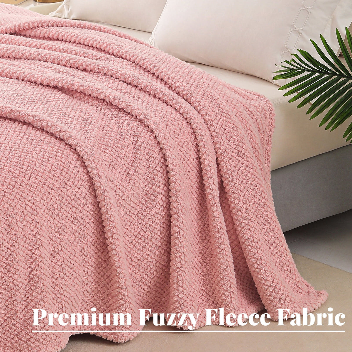 Whale Flotilla King Size Fuzzy Fleece Blanket, 90"x104" Fluffy Lightweight Soft Jacquard Bed Blankets for All Seasons, Warm and Cozy, Pink