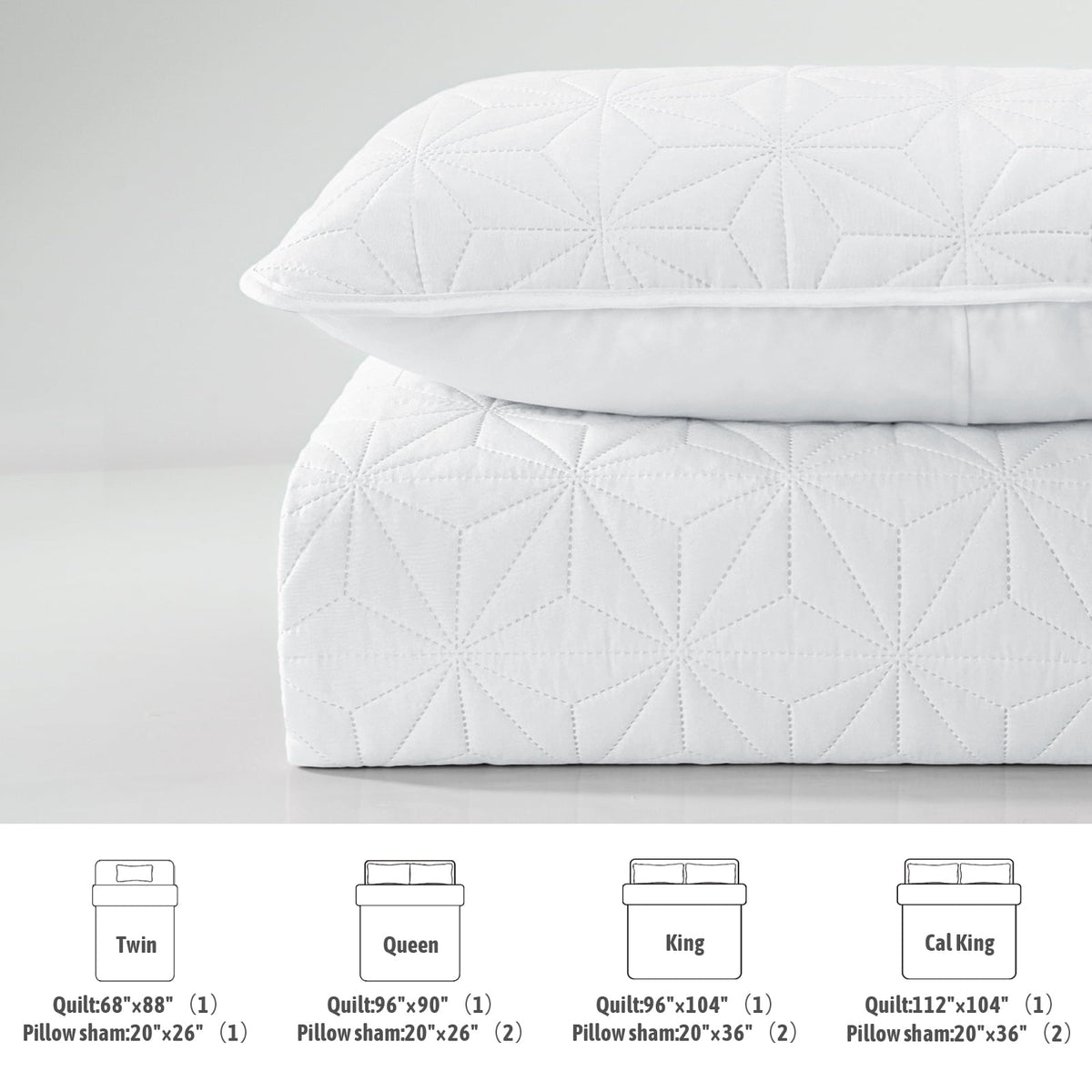 Whale Flotilla Microfiber Twin Size 68"x 88" Quilt Set Lightweight Quilted Bedspreads Coverlets Set with Stars Pattern, White