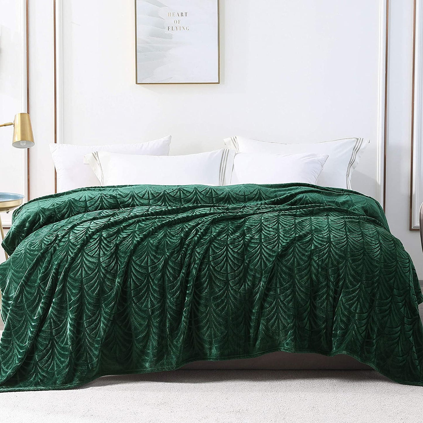 Whale Flotilla Flannel Fleece 60"x80" Twin Size Throw Blanket, Soft Fluffy Velvet Bedspread with Vintage Pattern, Warm Lightweight All-Season Coverlet, Deep Green