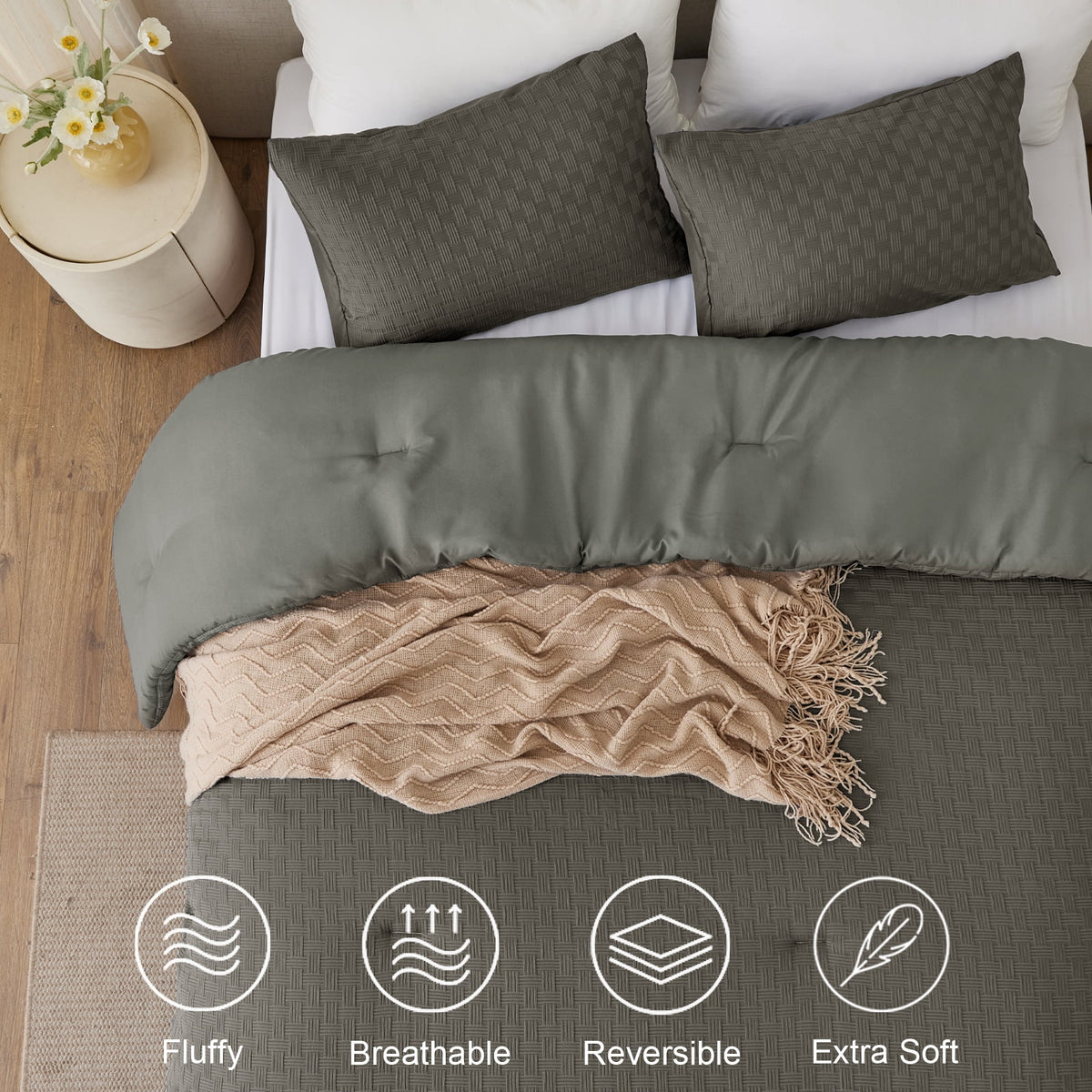 Whale Flotilla 3-Piece Jacquard Braid Ultra Soft King Comforter Set, Luxury Reversible Microfiber Oversized Comforters Bedding Set with 2 Pillowcases, Lightweight Duvet for All Seasons, Deep Grey