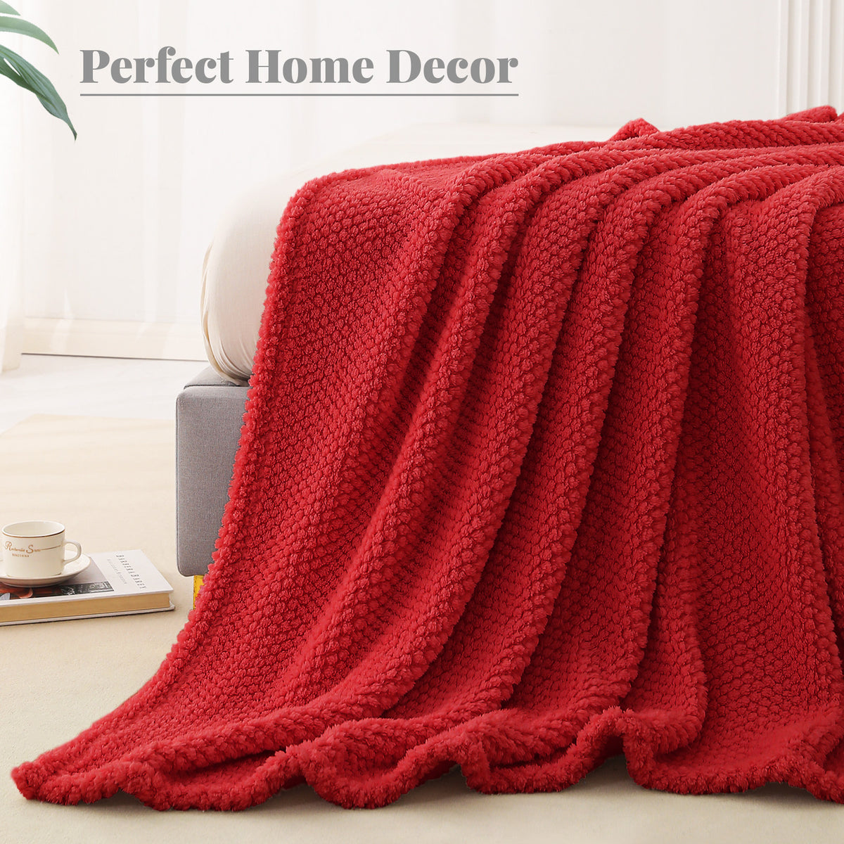Whale Flotilla King Size Fuzzy Fleece Blanket, 90"x104" Fluffy Lightweight Soft Jacquard Bed Blankets for All Seasons, Warm and Cozy, Red