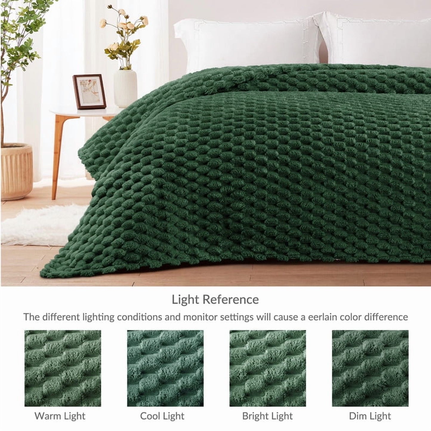 Whale Flotilla 90"x 90" Queen Size Blanket for Bed with Expanded 3D-Jacquard Pattern, Fuzzy Soft Cozy Exquisite Blankets or All Season, Warm and Fluffy, Emerald Green