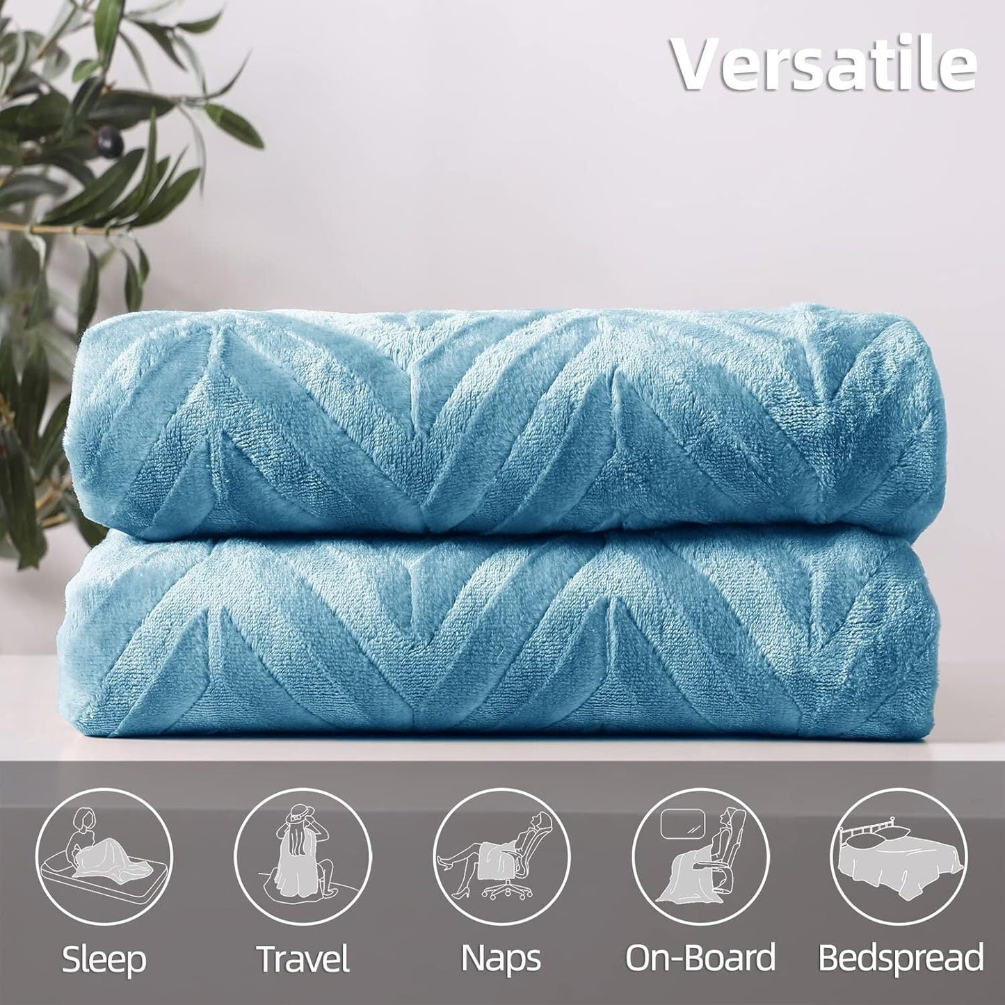 Whale Flotilla Flannel Fleece Twin Size 60x80 Inch Bed Blanket, Soft Velvet Lightweight Bedspread Plush Fluffy Coverlet Chevron Design Decorative Blanket for All Season, Stone Blue