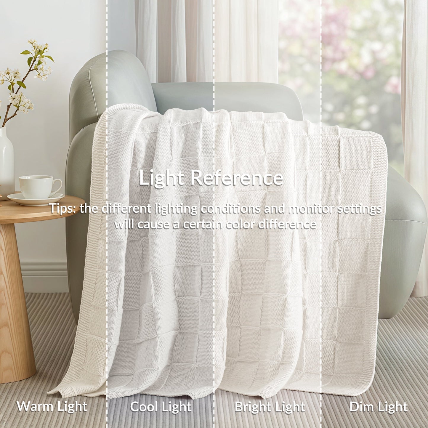 Whale Flotilla Knit Throw Blanket for Couch, Soft Fuzzy Decorative Knitted Blanket for Sofa Bed, Lightweight Cozy Warm Throws, 50x60 Inch, White