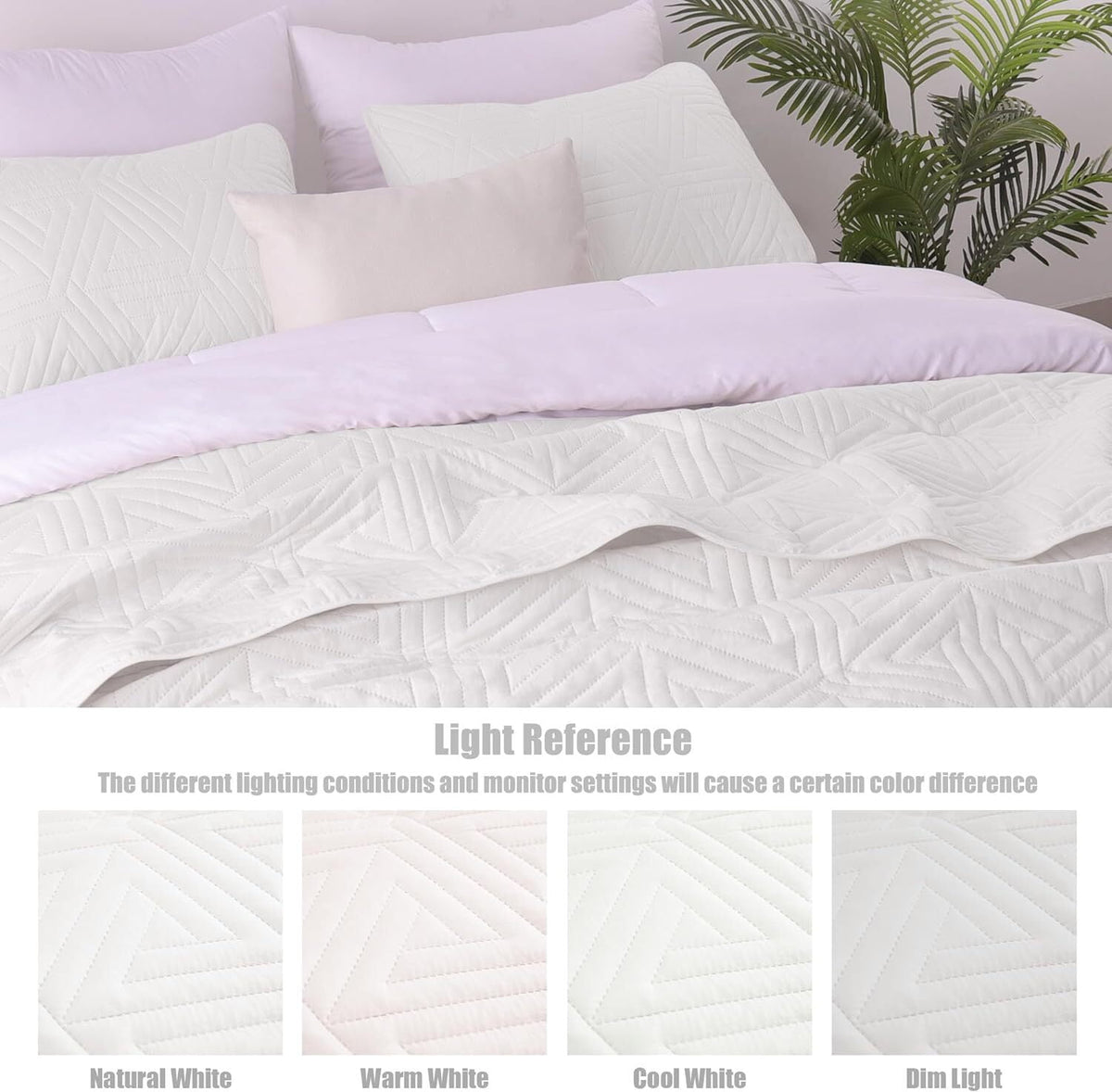 Whale Flotilla 3-Piece Queen Size Quilt Set for All Season, Classic Geometric Pattern Bedding Set with 2 Pillow Shams, Soft and Lightweight, White