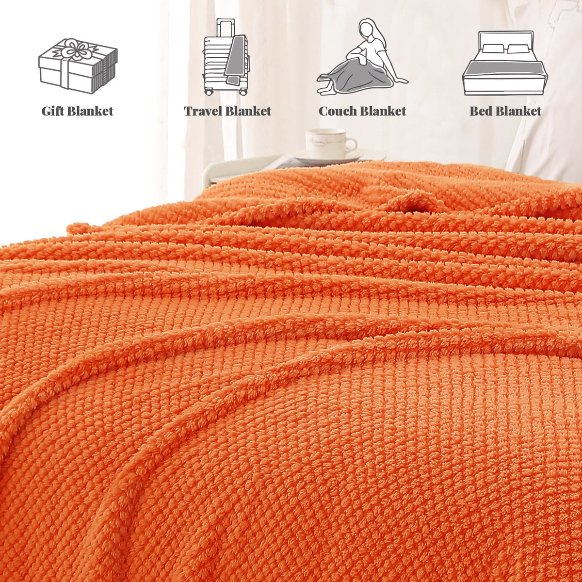 Whale Flotilla Fuzzy Fleece 50"x70" Throw Blanket for Couch, Fluffy Warm Soft Jacquard Blankets for All Seasons, Lightweight and Cozy, Burnt Orange