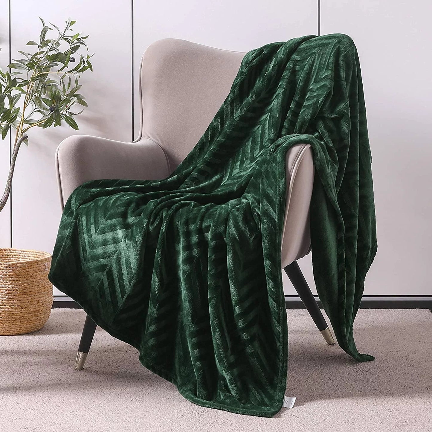 Whale Flotilla Soft Flannel Fleece Lightweight Throw Blanket(50"x60"), Brushed Chevron Design Fluffy Plush Cozy Blanket for All Seasons, Dark Green